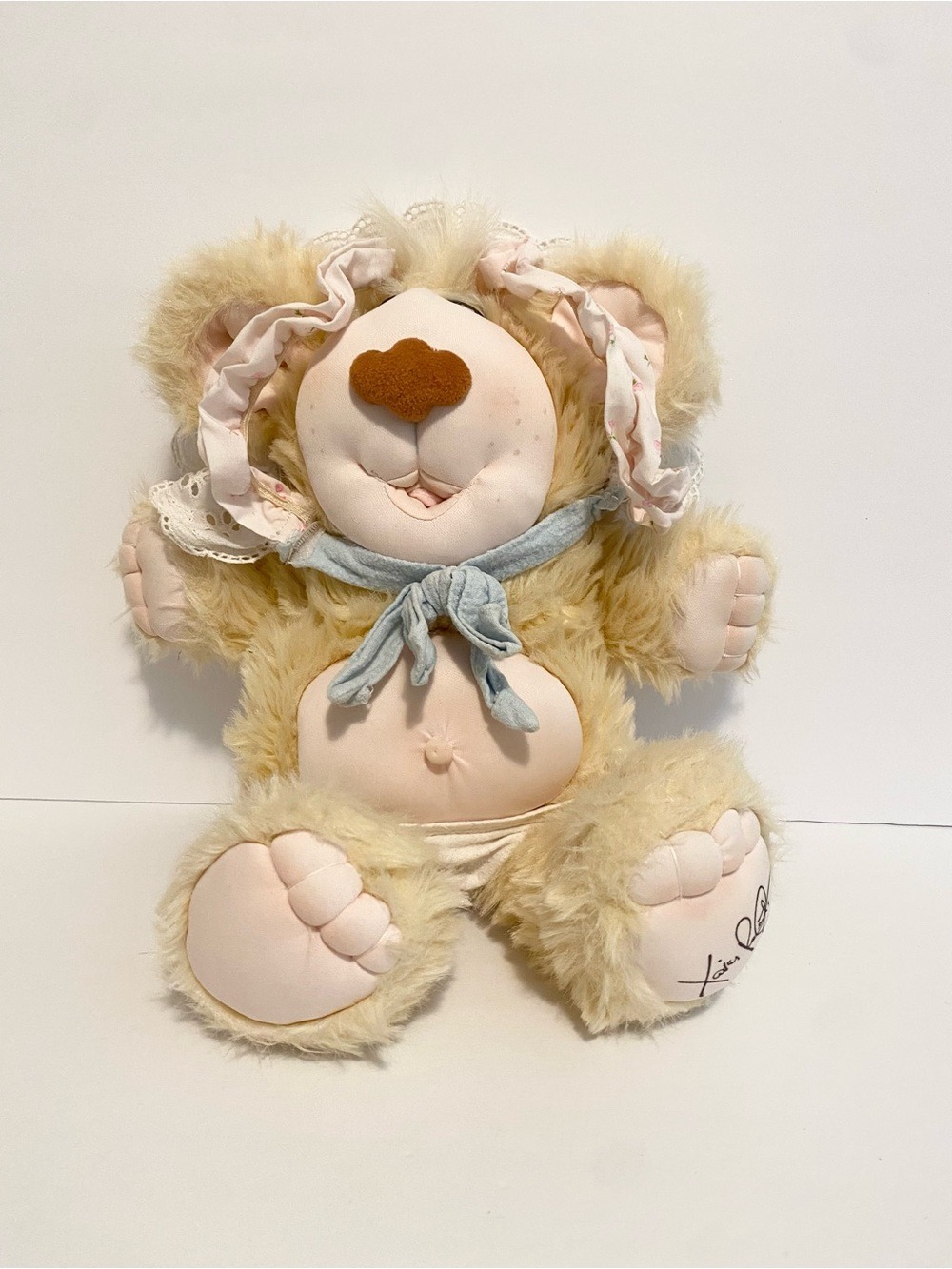 1985 Furskins Thistle Plush Baby Teddy Bear Doll With Bonnet Stuffed Animal Toy